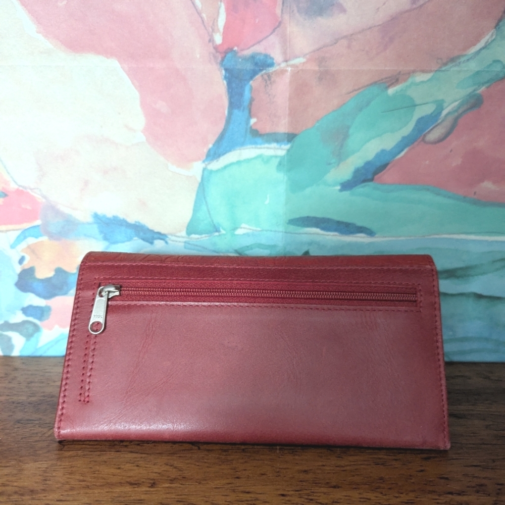 Red Leather Embossed Wallet - Picture 2 of 4